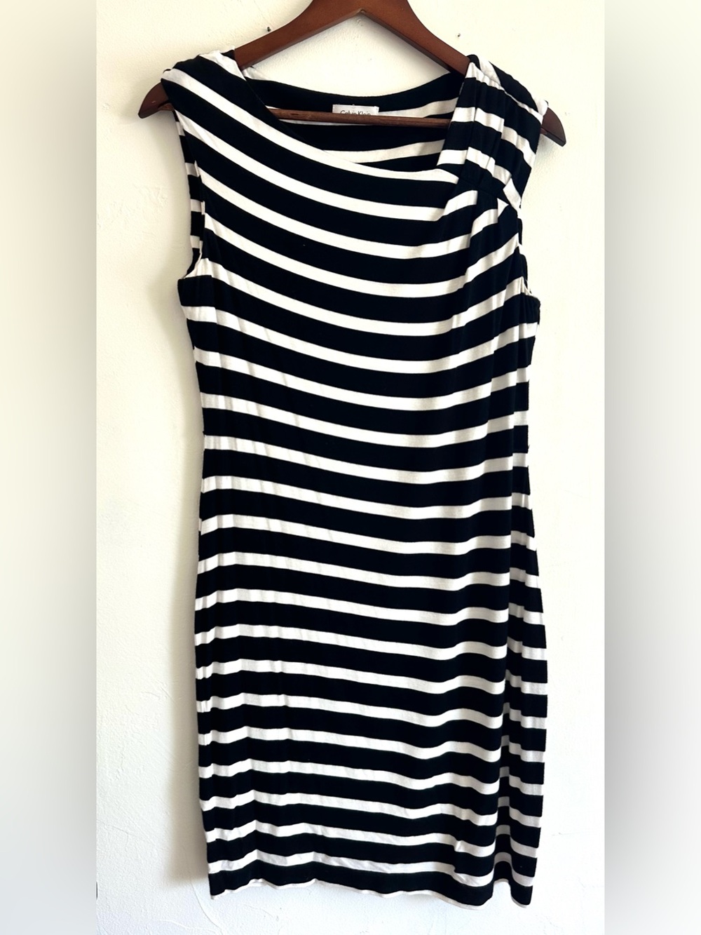 Calvin Klein Black and White Striped Midi Dress